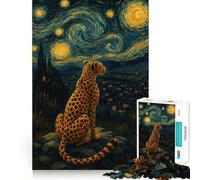 Rompecabezas de 1000 Piezas Guepardo bajo un Cielo Estrellado Diseño de Corte preciso Rompecabezas de lógica Juego de Ocio Divertido Decoración navideña para la Pared (38x26cm)