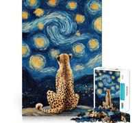 Rompecabezas de 1000 Piezas Guepardo bajo un Cielo Estrellado - Juego de ingenio preciso y Divertido para Momentos de Paz Regalo Ideal para Navidad (50x75cm)