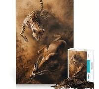 Rompecabezas de 1000 Piezas Guepardo cazando gacelas,articulaciones Suaves,Divertido Juego de Habilidad Mental,Juego Casual,decoración navideña (38x26cm)