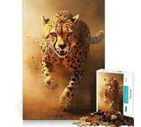 Rompecabezas de 1000 Piezas Guepardo Corriendo Entre el Polvo - Fotografía precisa de Fauna Africana Juego de ingenio y diversión para Jugar en un Momento de Paz Regalo Ideal para Navidad (50x75cm)