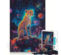 Rompecabezas de 1000 Piezas Guepardo en Cosmos - Juego Creativo de Corte Premium para ejercitar la Mente,Paz,diversión,decoración navideña para la Pared (38x26cm)