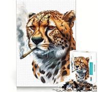 Rompecabezas de 1000 Piezas Guepardo fumando Cannabis,Juego Divertido y Realista para Jugar,Ideal para Relajarse y Disfrutar de la Navidad (38x26cm)