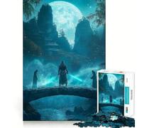 Rompecabezas de 1000 Piezas Guerrero bajo la luz de la Luna para Adolescentes Juego Divertido y Entrelazado sin Huecos Actividad Nocturna Familiar para divertirse (38x52cm)