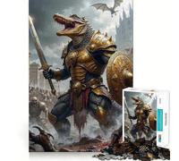 Rompecabezas de 1000 Piezas Guerrero caimán con Armadura Dorada para Adultos Ejercicio Mental Corte de precisión Bordes Lisos Actividad Relajante para Grupos en Interiores (50x75cm)