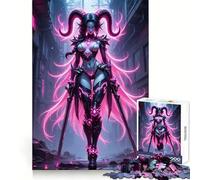 Rompecabezas de 1000 Piezas Guerrero Demonio Neón en Entorno Urbano para Adolescentes Juguete para la Mente y el Alivio del estrés Bordes precisos (50x75cm)