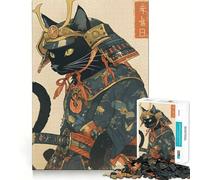Rompecabezas de 1000 Piezas Guerrero Gato Negro Samurai para Adolescentes Refuerza la Memoria Divertido y pacífico Borde de Calidad Regalo Ideal (38x52cm)