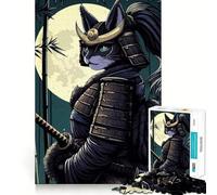 Rompecabezas de 1000 Piezas Guerrero Gato Samurái a la Luz de la Luna para Adultos Mejora la Memoria Divertido y Relajante Bordes Afilados Regalo Ideal para Las Fiestas (38x52cm)