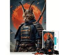 Rompecabezas de 1000 Piezas Guerrero Gato Samurái con Espada para Adultos Juguete Intelectual Relajante y Divertido Corte preciso (38x52cm)