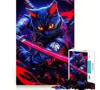 Rompecabezas de 1000 Piezas: Guerrero Gato samurái de Bengala con Katana roja Ideal para Adultos Diseño para ejercitar la Memoria y Crear un Ambiente Relajado Colección de Arte (38x26cm)