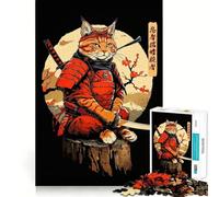 Rompecabezas de 1000 Piezas Guerrero Gato Samurai para Adolescentes, Juguete de lógica, Divertido y silencioso, Corte Suave, Regalo Encantador (50x75cm)