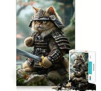 Rompecabezas de 1000 Piezas Guerrero Gato Samurái para Adolescentes Juguete de razonamiento y Habilidad Divertido y Relajante Corte preciso Regalo Ideal (50x75cm)