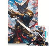Rompecabezas de 1000 Piezas Guerrero Gato Samurai para Adultos Ideal para ejercitar la Memoria y entretenerse Diseño Colección de Arte (38x52cm)