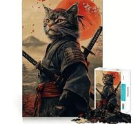 Rompecabezas de 1000 Piezas Guerrero Gato Samurai para Adultos y Adolescentes Juguete Intelectual para el hogar Disfrute de un Corte de Calidad Regalo clásico (50x75cm)
