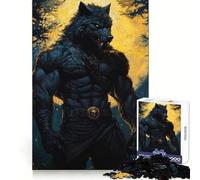 Rompecabezas de 1000 Piezas Guerrero Hombre Lobo Negro para Adultos, Entrenamiento Mental, relajación, Corte láser, Navidad (38x52cm)