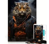 Rompecabezas de 1000 Piezas Guerrero japonés Tigre para Adultos Juguete de lógica Resistente para Jugar en Grupo Bordes Transparentes 50x75cm