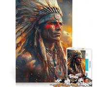 Rompecabezas de 1000 Piezas Guerrero Nativo Americano Juegos educativos antiestrés cumpleaños y Navidad 50x75cm