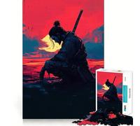 Rompecabezas de 1000 Piezas Guerrero Samurai al Atardecer para Adultos, Juguete Inteligente, Divertido y silencioso, con Bordes Suaves, Ideal para Festivales (38x52cm)
