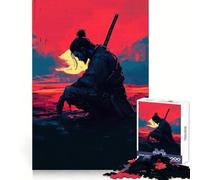 Rompecabezas de 1000 Piezas Guerrero Samurai al Atardecer para Adultos, Juguete Inteligente, Divertido y silencioso, con Bordes Suaves, Ideal para Festivales (38x52cm)