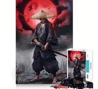 Rompecabezas de 1000 Piezas Guerrero samurái con Katana y Luna roja para Adolescentes Juguete de lógica sólida, diversión pacífica, Corte de precisión, Regalo increíble (50x75cm)