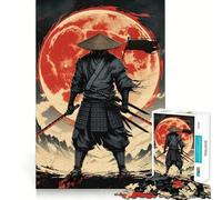 Rompecabezas de 1000 Piezas Guerrero samurái con Luna roja para Adolescentes Juguete para ejercitar la Mente Regalo de Temporada para un Momento de Tranquilidad (38x52cm)