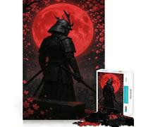 Rompecabezas de 1000 Piezas Guerrero samurái con Luna roja para Adultos Rompecabezas Suave para Relajarse Imagen Ideal para armar Artículo de Santa Claus (38x52cm)
