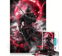 Rompecabezas de 1000 Piezas Guerrero samurái en Rojo para Adolescentes Juguete de lógica Tipo Tren para aliviar el estrés Corte Suave Regalo Memorable (38x52cm)