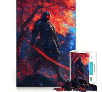 Rompecabezas de 1000 Piezas Guerrero samurái en Rojo para Adultos Juguete Inteligente, Divertido y silencioso Bordes Suaves Regalo Ideal para Festivales (50x75cm)