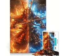 Rompecabezas de 1000 Piezas Guerrero Samurai: Fuego y Agua para Adolescentes Juguete para Pensar y Relajarse Regalo Ideal para Festivales (50x75cm)
