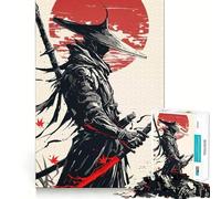 Rompecabezas de 1000 Piezas Guerrero samurái Katana Sol Rojo para Adultos Ideal para Mejorar la Memoria Pasatiempo para el hogar Decoración de Pared con imágenes (50x75cm)