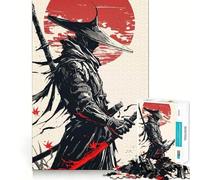 Rompecabezas de 1000 Piezas Guerrero samurái Katana Sol Rojo para Adultos Rompecabezas Mental Arte Relajante para armar (38x52cm)