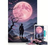 Rompecabezas de 1000 Piezas Guerrero Samurai Luna Rosa para Adolescentes Juego de ingenio y relajación (50x75cm)