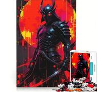 Rompecabezas de 1000 Piezas: Guerrero samurái Oscuro con Luna roja, Juegos para Toda la Familia, Regalo de cumpleaños, con póster y Hoja de Preguntas a Juego 38x26cm