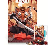 Rompecabezas de 1000 Piezas Guerrero Tigre con Espada para Adolescentes Juguete de lógica Resistente Diversión y Ocio Bordes Transparentes Arte Coleccionable 38x52cm