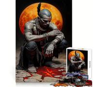 Rompecabezas de 1000 Piezas Guerrero Tribal bajo la Luna de Sangre para Adultos Entrenamiento de concentración Disfrute Tranquilo Ensambles precisos (38x52cm)