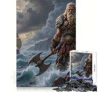 Rompecabezas de 1000 Piezas Guerrero Vikingo con Hacha Junto al mar para Adultos Ideal para Mentes ágiles y un Entretenimiento fácil Ajuste Firme Regalo Festivo (38x26cm)