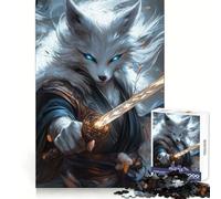 Rompecabezas de 1000 Piezas Guerrero Zorro Blanco para Adultos Diseño Inspirador Ideal para Entrenamiento, relajación y una escapada sin límites Bordes definidos Regalo Creativo (38x26cm)