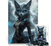 Rompecabezas de 1000 Piezas Guerrero Zorro Místico con Ojos Brillantes para Adultos Juguete de lógica Clara, diversión Relajante, Corte Perfecto, Regalo Elegante (38x26cm)