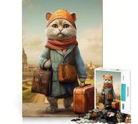 Rompecabezas de 1000 Piezas Guía de Viaje Gato Borde Limpio Decoración Juego cognitivo Juguete Fácil Tiempo Divertido Ocio (50x75cm)