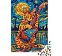 Rompecabezas De 1000 Piezas Guitar Playing Cat Art Print-7 Rompecabezas para Adultos Juguete Decoración De Pared Regalo De Cumpleaños Cumpleaños Y Navidad 52x38cm/1000pcs