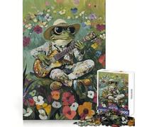 Rompecabezas de 1000 Piezas Guitarrista Sapo en un Jardín de Flores para Adultos Mejora la Memoria, relaja la Mente y Tiene Bordes precisos Lista de Deseos de Santa Claus 38x26cm