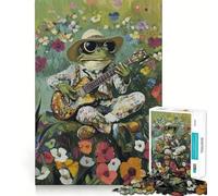 Rompecabezas de 1000 Piezas Guitarrista Sapo en un Jardín de Flores para Adultos Mejora la Memoria, relaja la Mente y Tiene Bordes precisos Lista de Deseos de Santa Claus 38x26cm