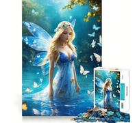 Rompecabezas de 1000 Piezas Hada Azul en el Agua con Mariposas Decoración de Encaje Perfecto Regalo Ideal para ejercitar la Mente Juego de Paz Pieza de Arte navideña 38x26cm