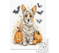 Rompecabezas De 1000 Piezas Halloween Mummy Corgi Art Print Rompecabezas para Adultos Juguete Decoración De Pared Regalo De Cumpleaños Cumpleaños Y Navidad 38x26cm/1000pcs