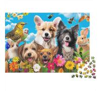Rompecabezas de 1000 Piezas Happy Pets Garden con Foto de Grupo de Perros Felices. Juego Educativo para Adultos. Hermoso desafío Decorativo. Alta dificultad. Regalos de cumpleaños. 52 x 38 cm