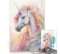 Rompecabezas de 1000 Piezas Hermoso Unicornio arcoíris Bordes Juego Inteligente Desafío Divertido Juego Lento Divertido Regalo de cumpleaños (38x26cm)