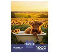 Rompecabezas De 1000 Piezas Highland Cow in Bathtub with Sunflowers Rompecabezas Juguetes Antiestrés Decoración De Pared Cumpleaños Y Navidad 52x38cm/1000pcs