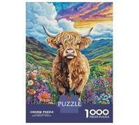 Rompecabezas De 1000 Piezas Highland Cow in Bloom Rompecabezas Juguetes Antiestrés Decoración De Pared Cumpleaños Y Navidad 52x38cm/1000pcs