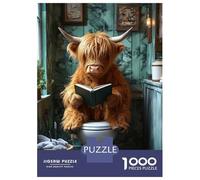 Rompecabezas De 1000 Piezas - Highland Cow Reading on Toilet Rompecabezas para Adultos Juego De Ingenio Desafío Difícil Oferta como Regalos para Toda La Familia 52x38cm/1000pcs