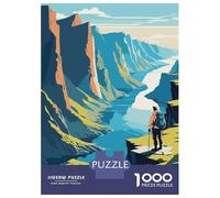 Rompecabezas De 1000 Piezas - Hiker Overlooking Canyon River Landscape Rompecabezas para Adultos Juegos Familiares Carrera De Velocidad Manual Oferta como Regalos para Toda La Familia 70x50cm/1000pcs