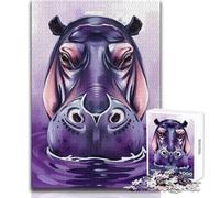 Rompecabezas de 1000 Piezas: hipopótamo Morado en Agua Tranquila, Divertido y de precisión, tamaño 50x75cm